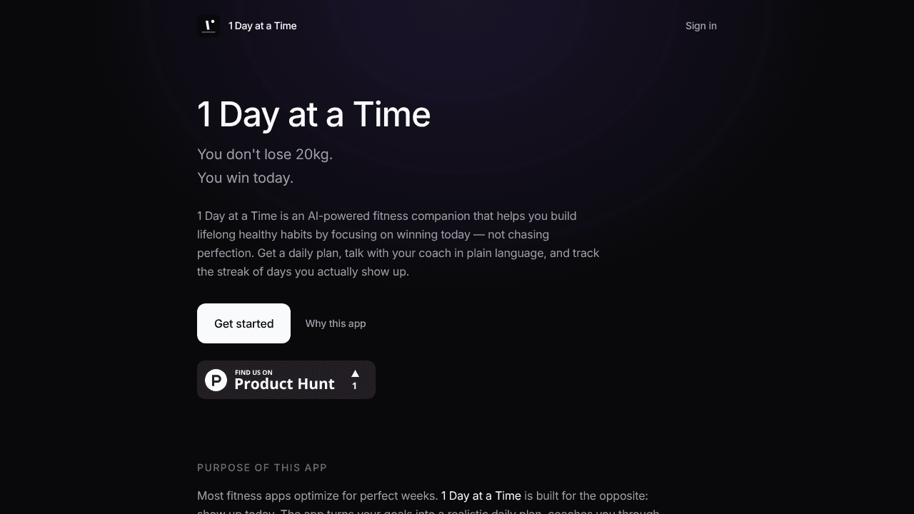 1 Day at a Time website screenshot