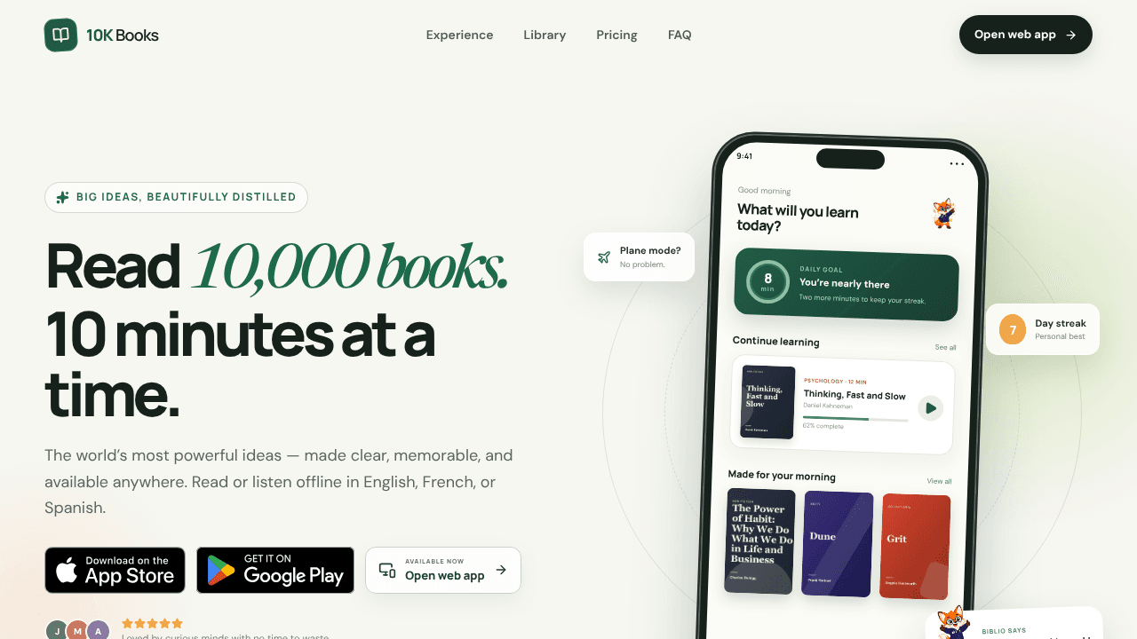 10K Books: 10K Books. 10 Minutes a Day. website screenshot