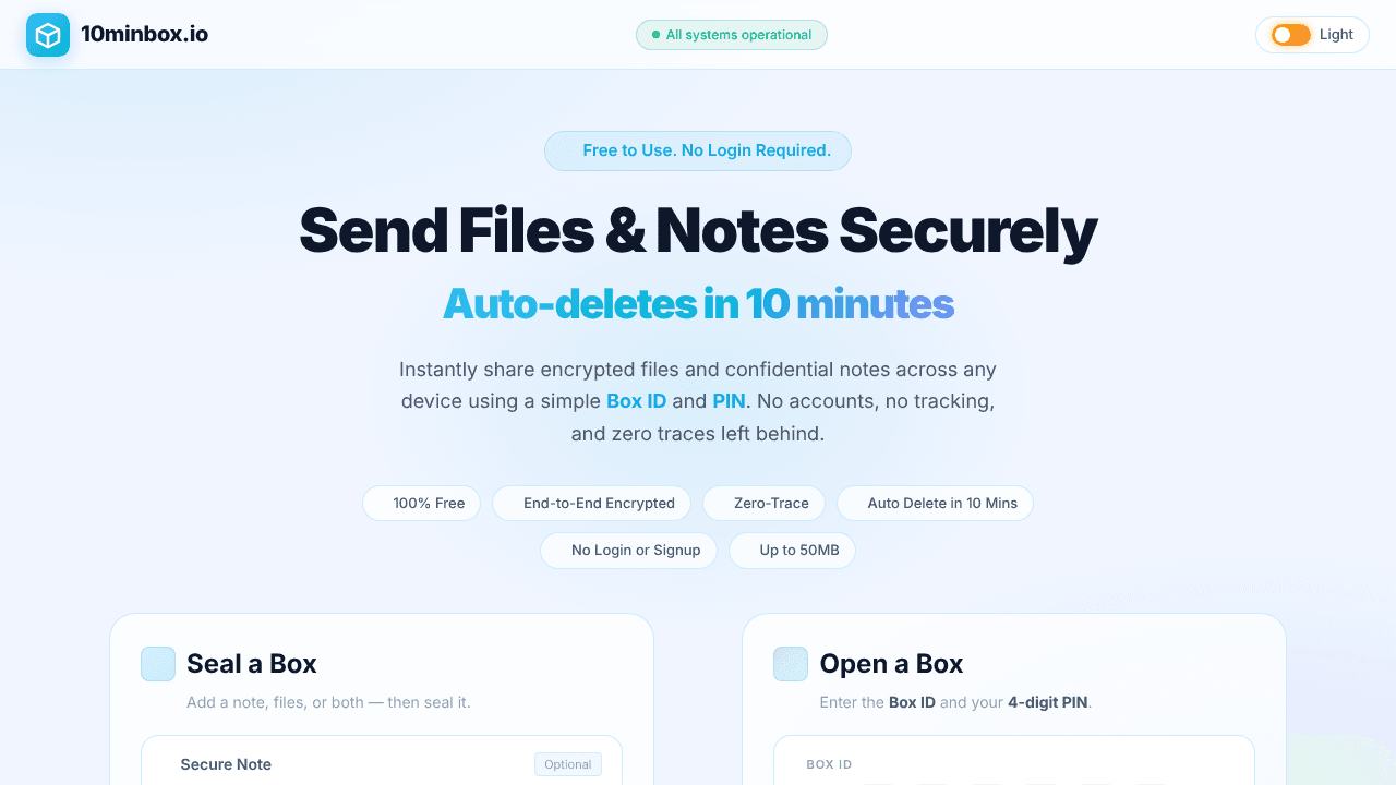 10minbox website screenshot