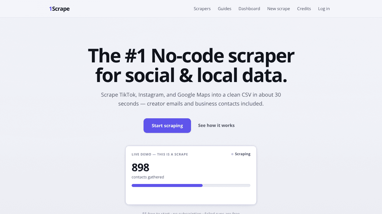 1Scrape website screenshot
