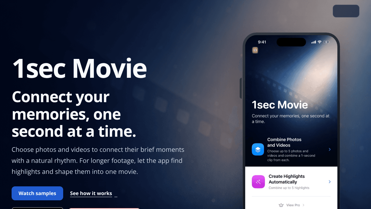 1sec Movie website screenshot