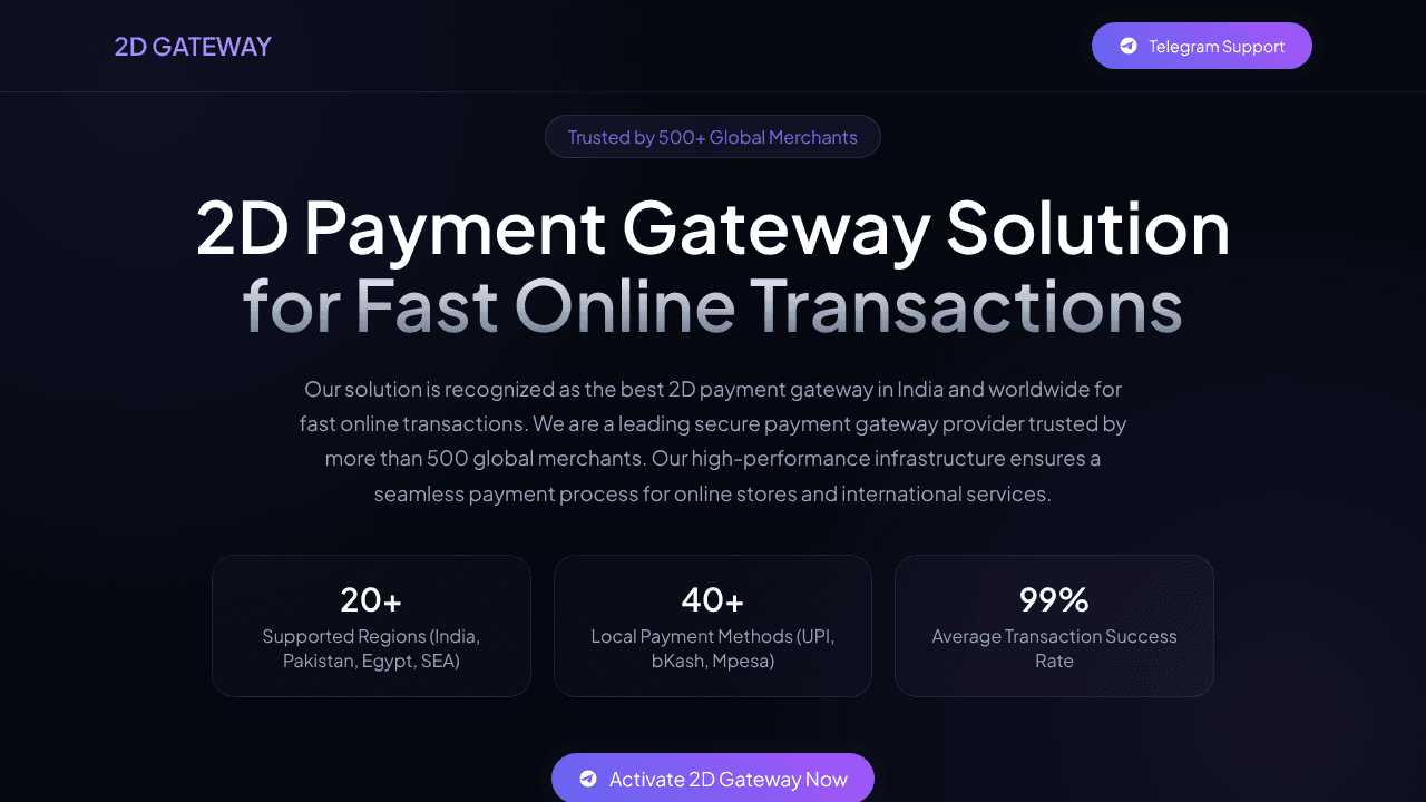 2D payment gateway website screenshot
