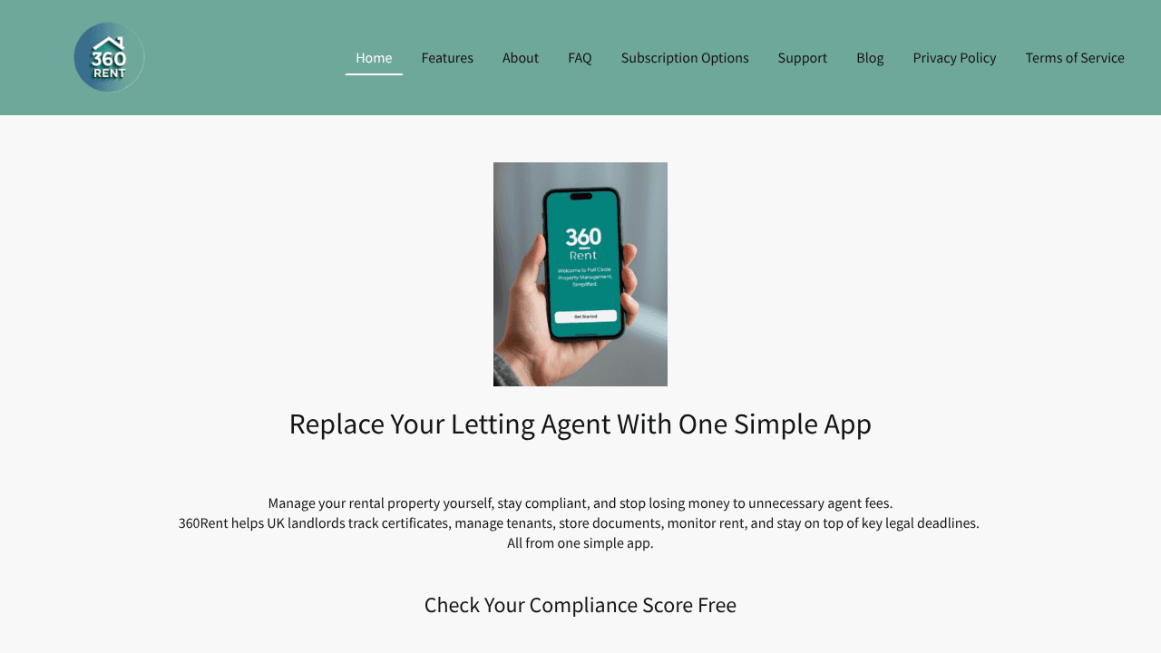 360Rent Stay Compliant. Stay In Control website screenshot
