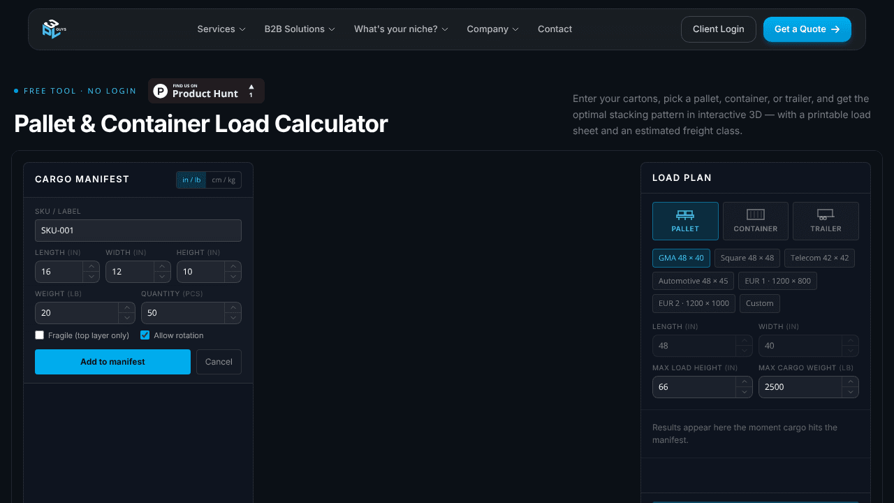 3D Pallet Load Planner by 3PLGuys website screenshot