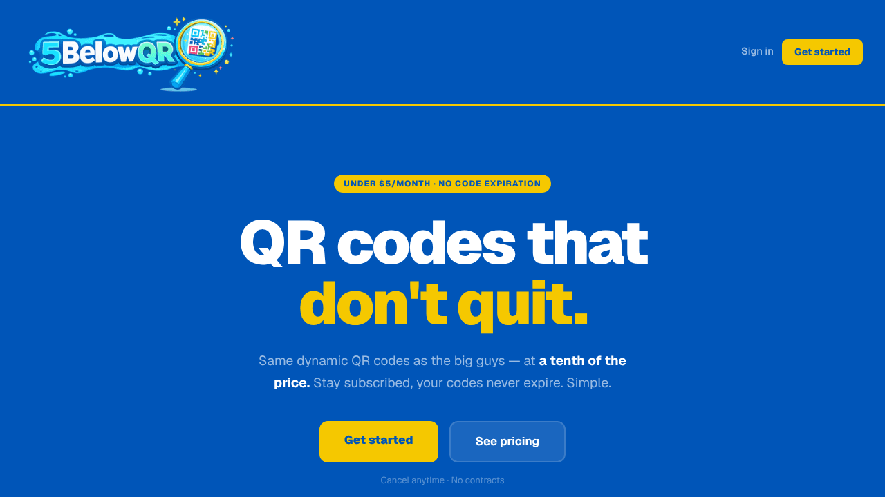 5BelowQR website screenshot