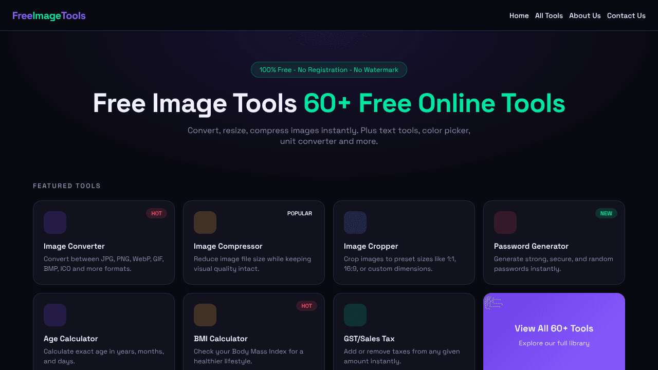 60+ Free Online Tools website screenshot