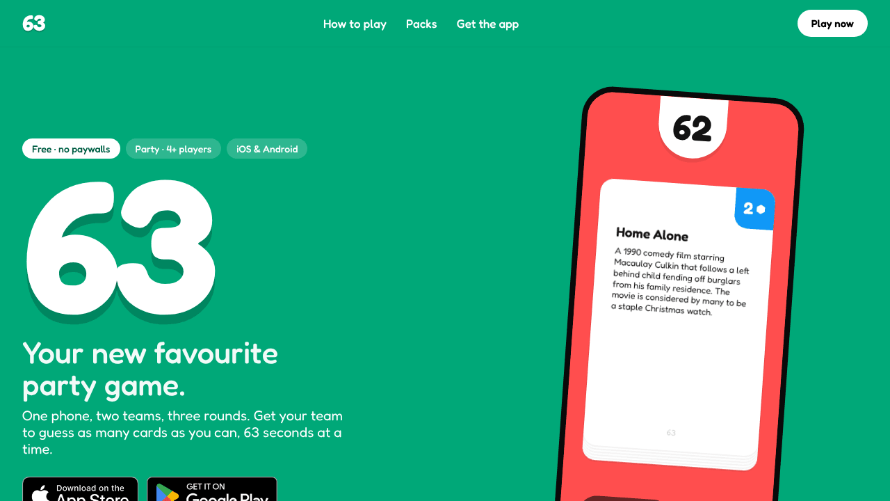 63 · Party Game & Charades website screenshot