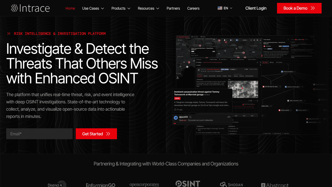 Intrace website screenshot
