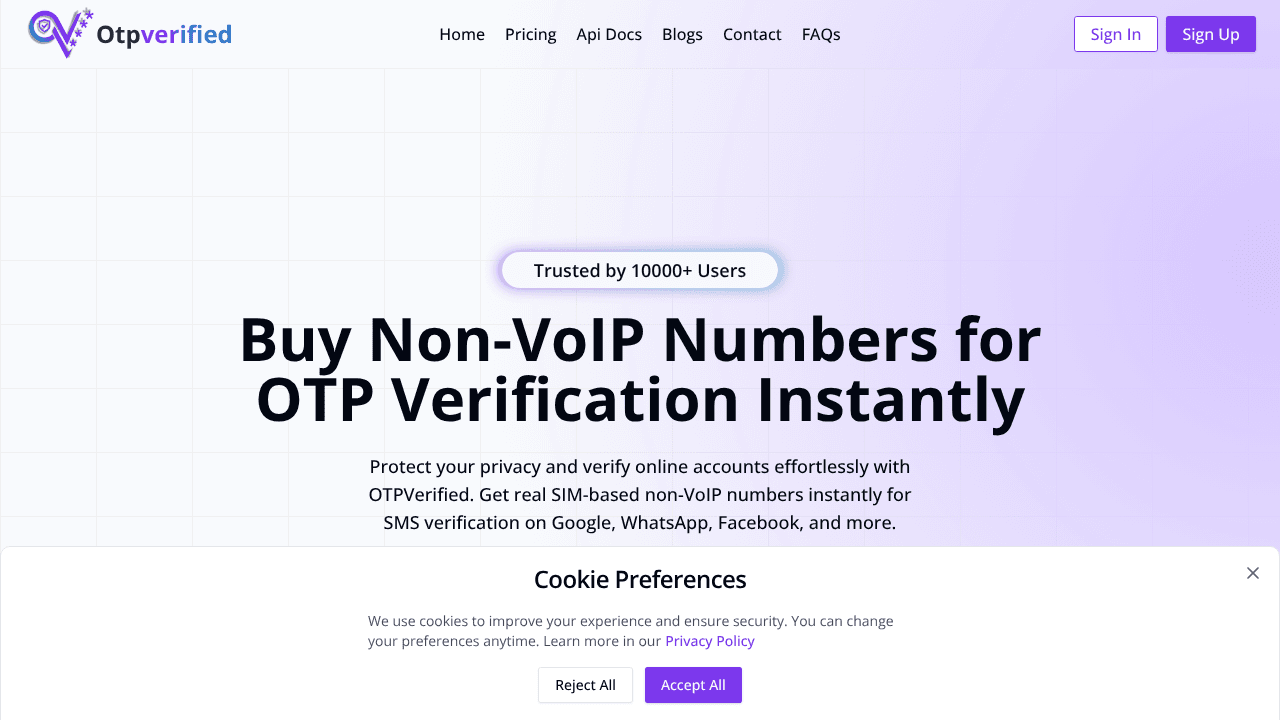 OTPVerified website screenshot