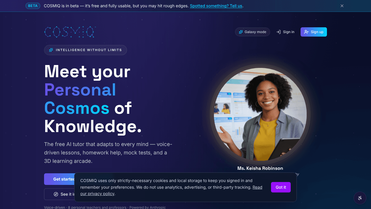 COSMIQ website screenshot