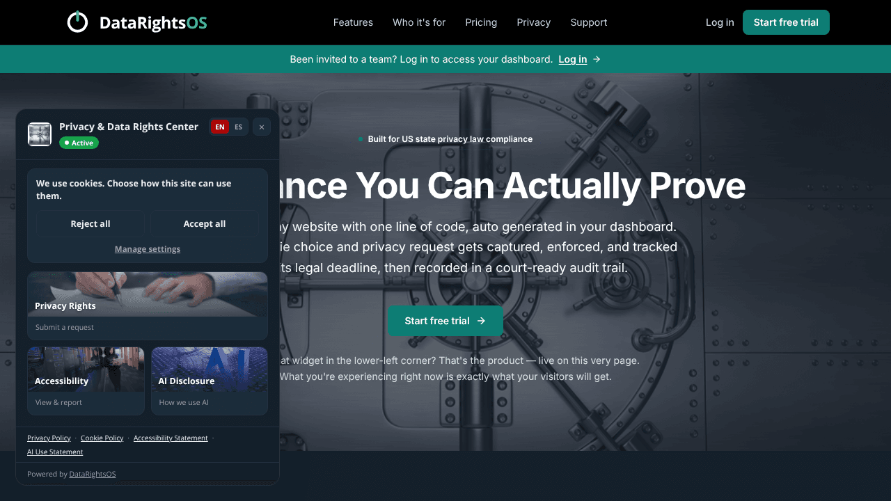 DataRightsOS website screenshot