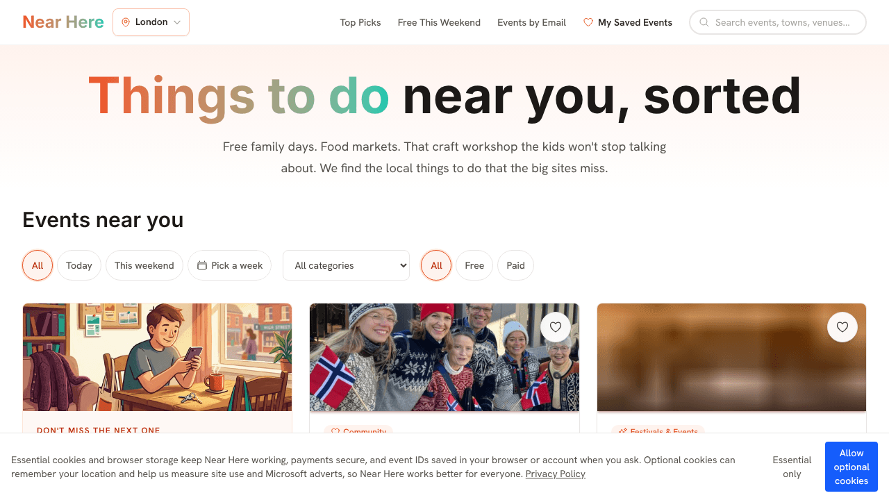 Near Here | Local Events Near You website screenshot