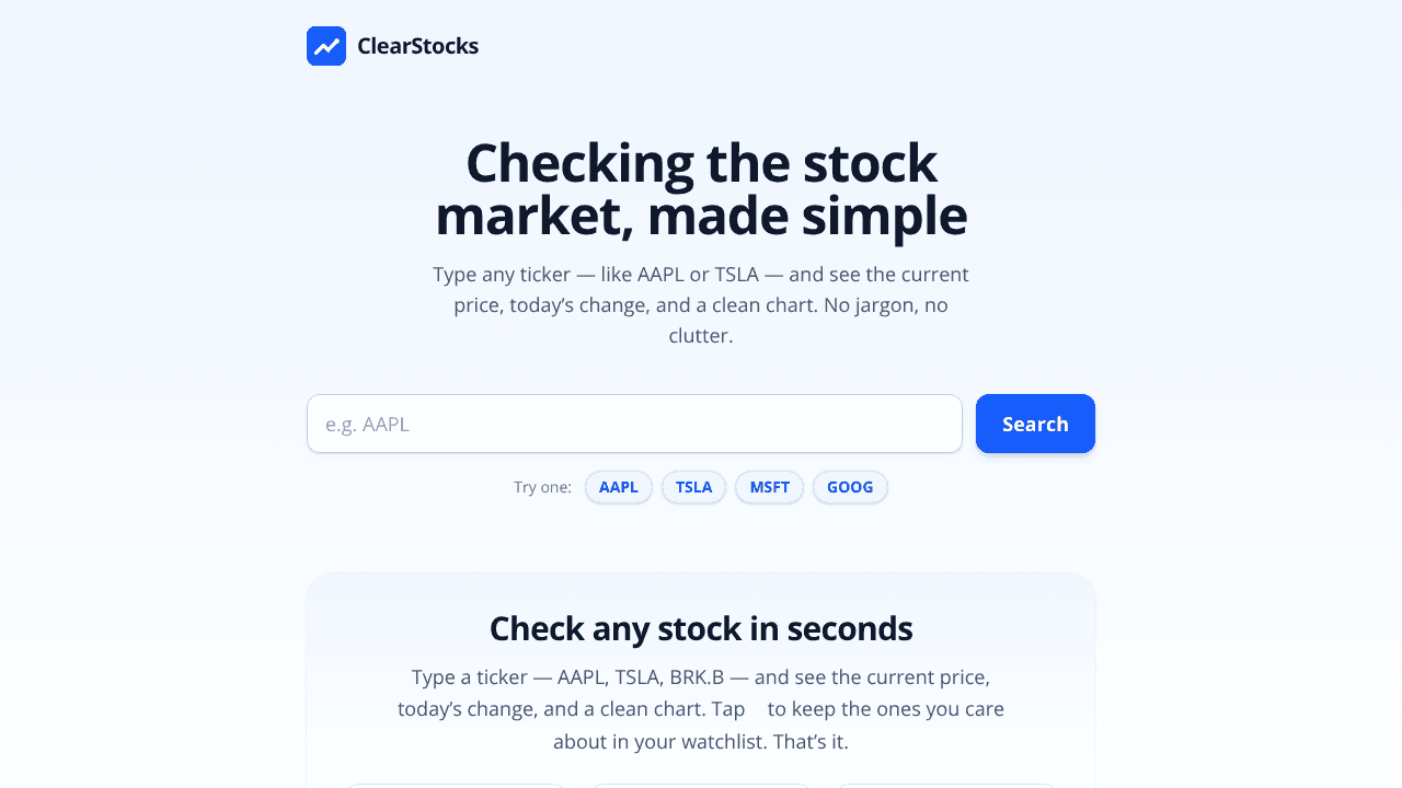 ClearStocks website screenshot
