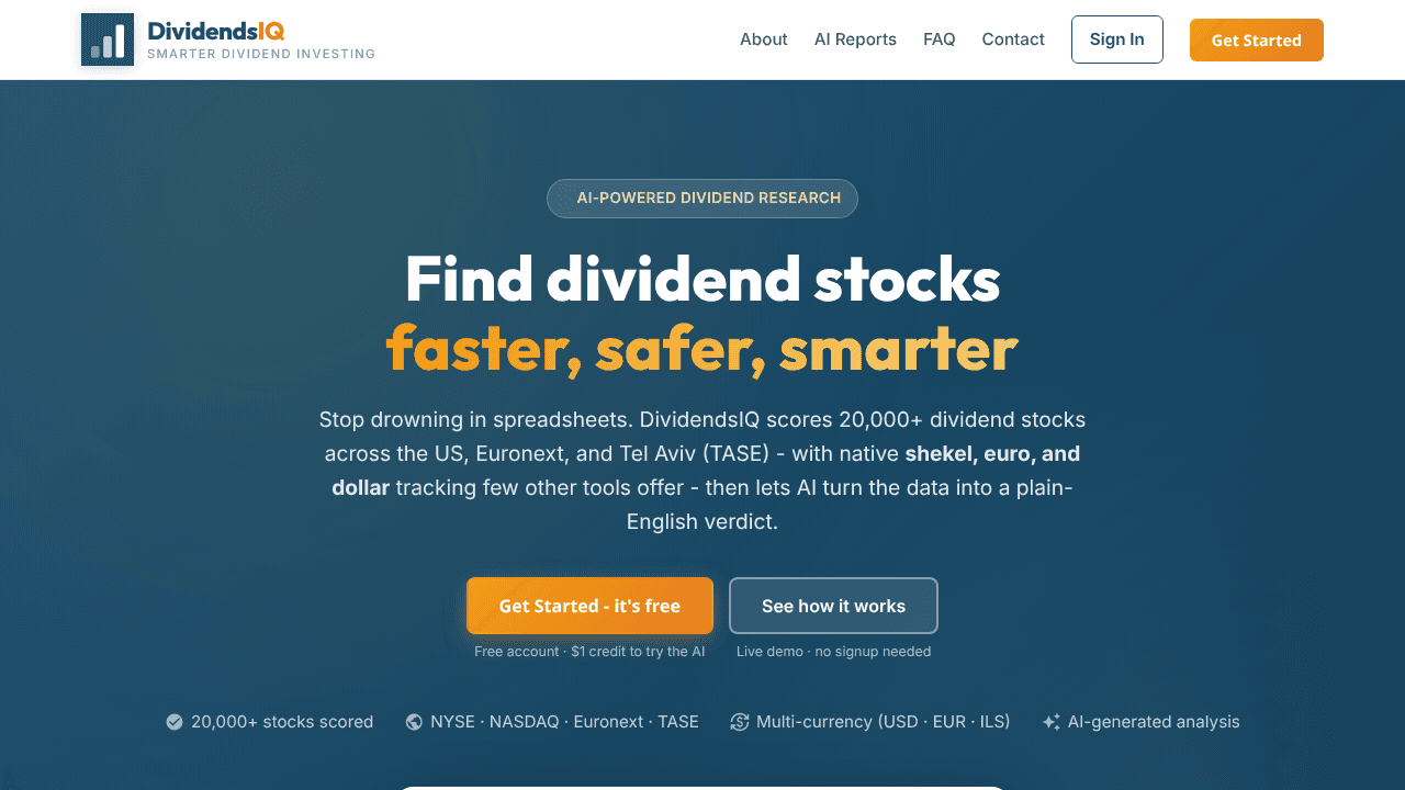 DividendsIQ website screenshot