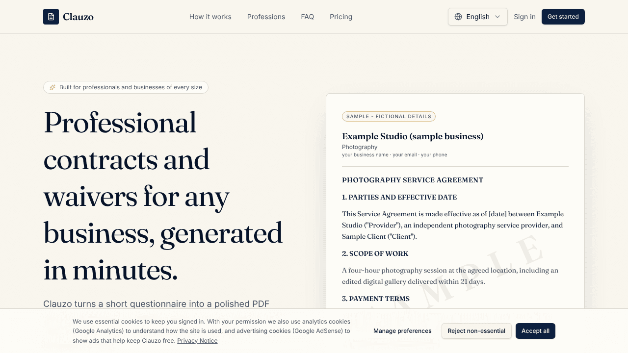 Clauzo website screenshot