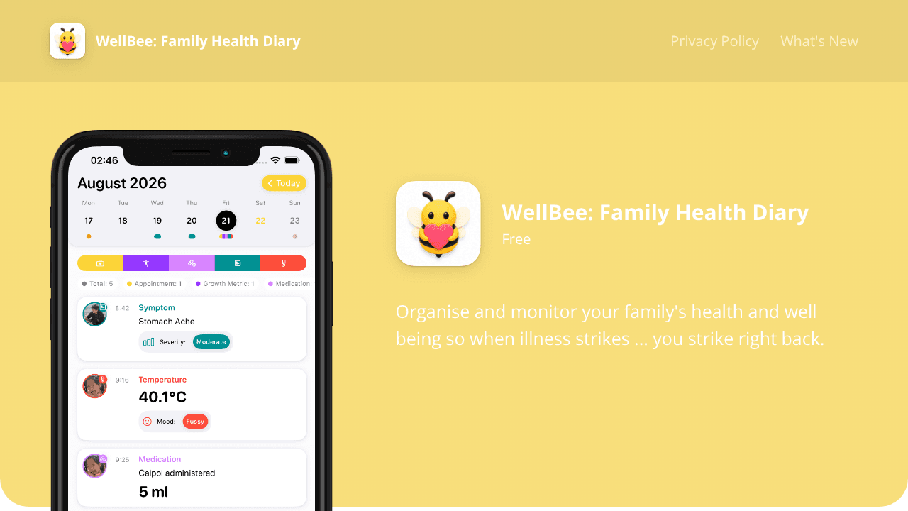 WellBee: Family Health Diary website screenshot