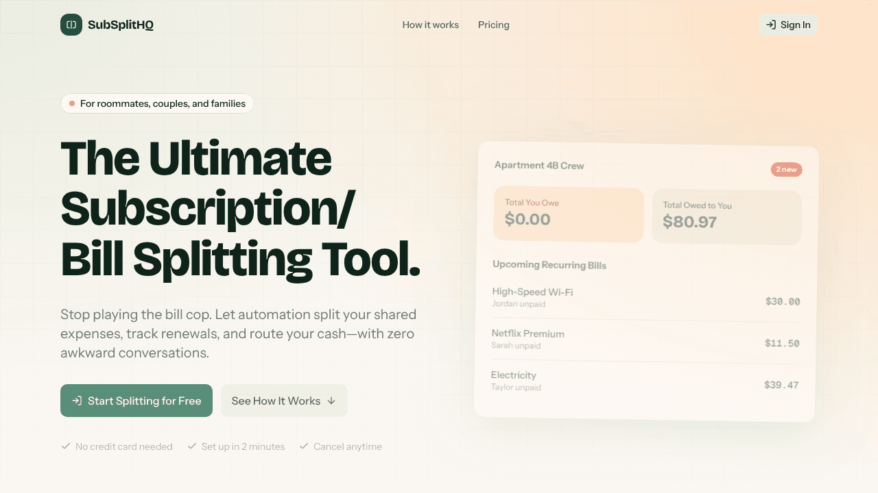 SubSplitHQ website screenshot