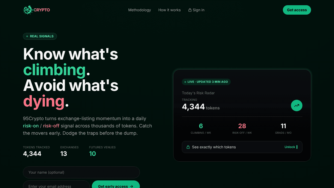 95Crypto website screenshot