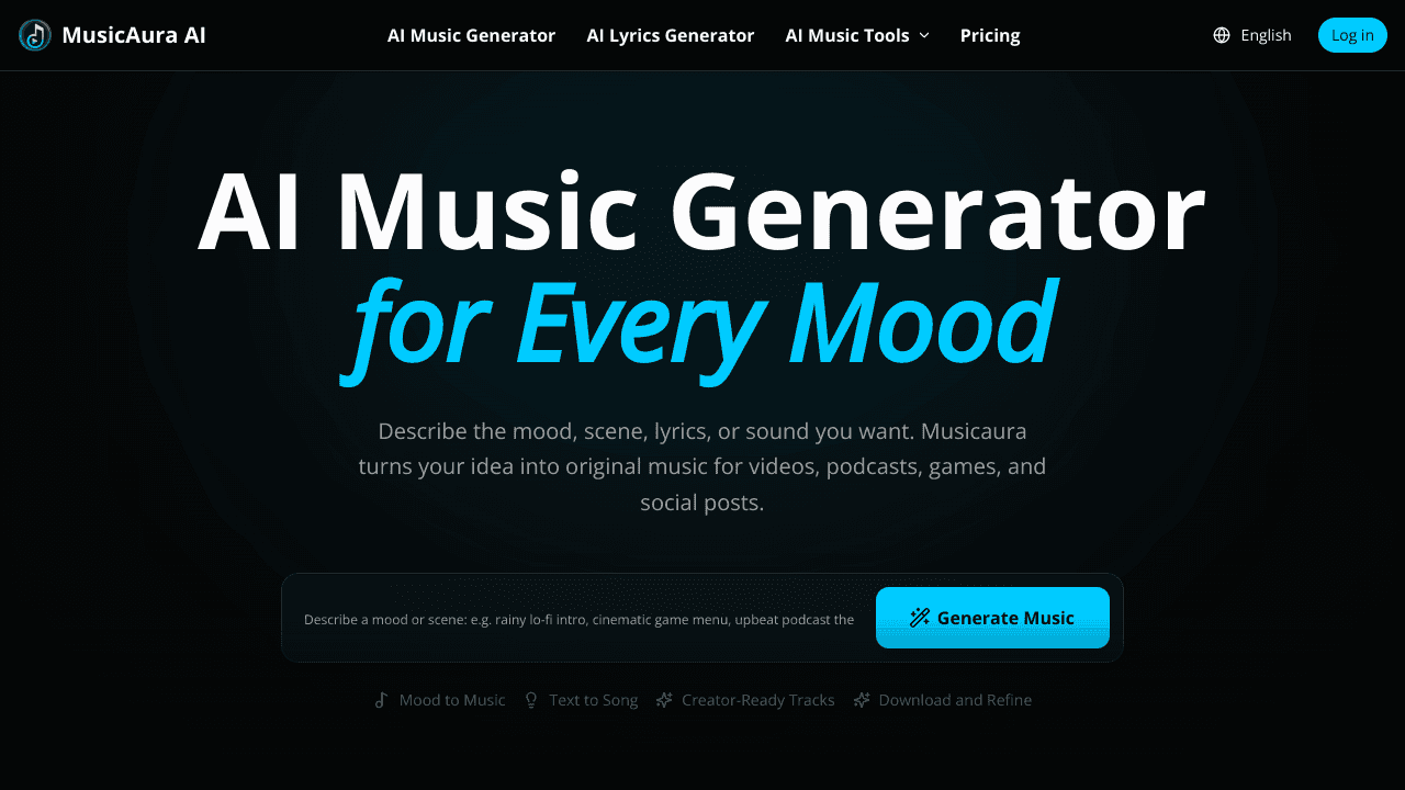 MusicAura AI website screenshot