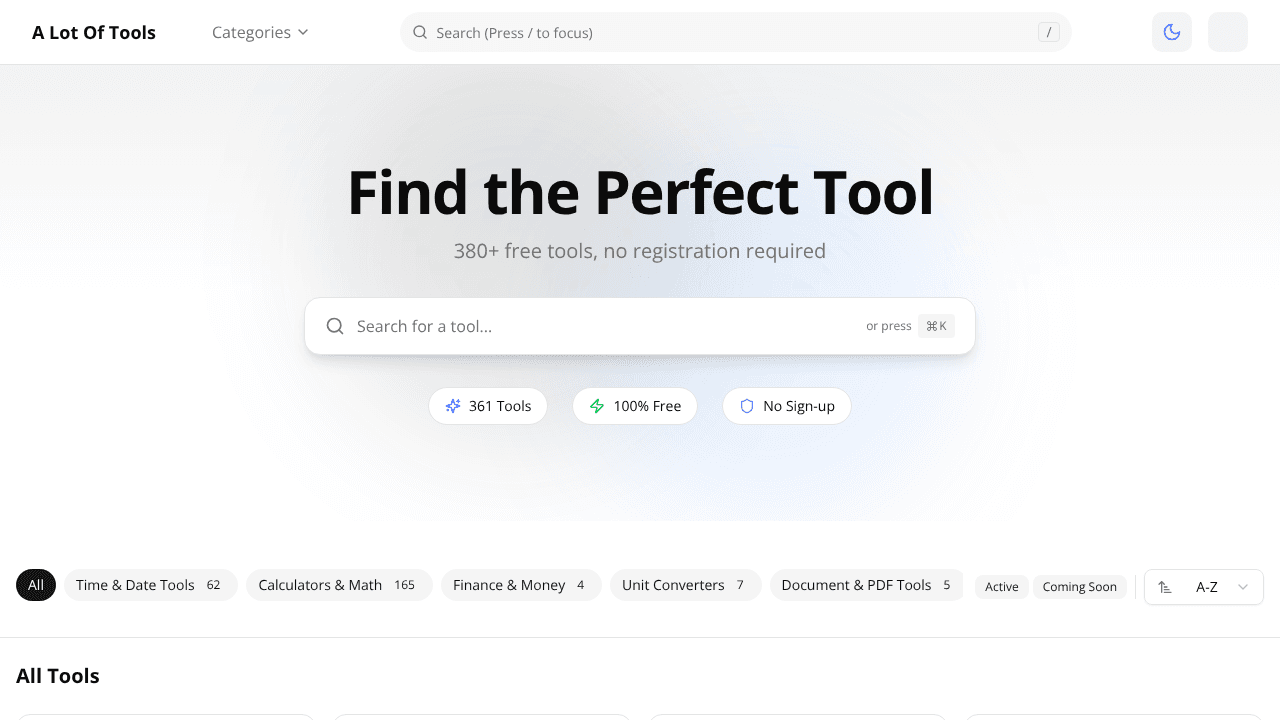 A Lot Of Tools website screenshot