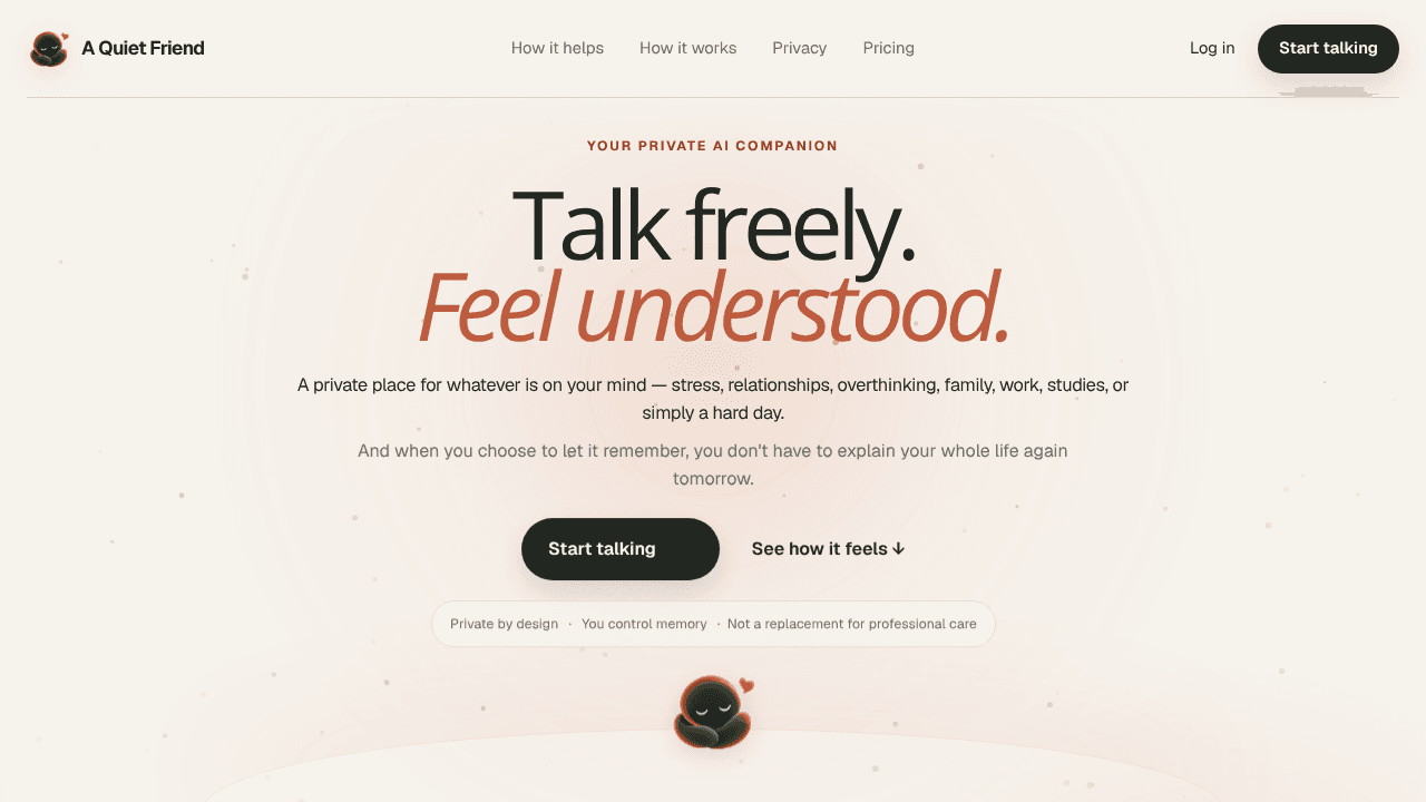 A Quiet Friend website screenshot