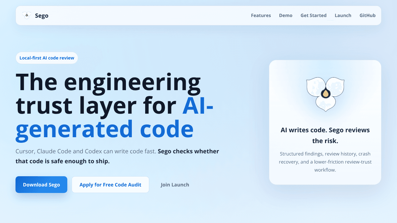 A safety review layer for AI code website screenshot