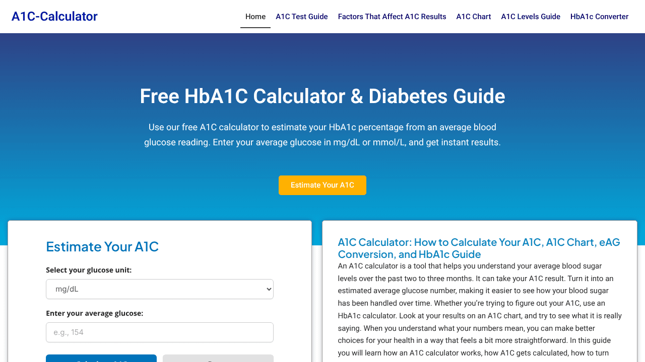 A1C Conversion Chart  website screenshot