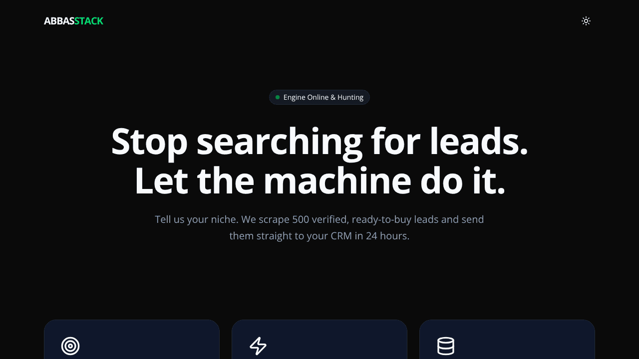 AbbasStack Lead Engine website screenshot