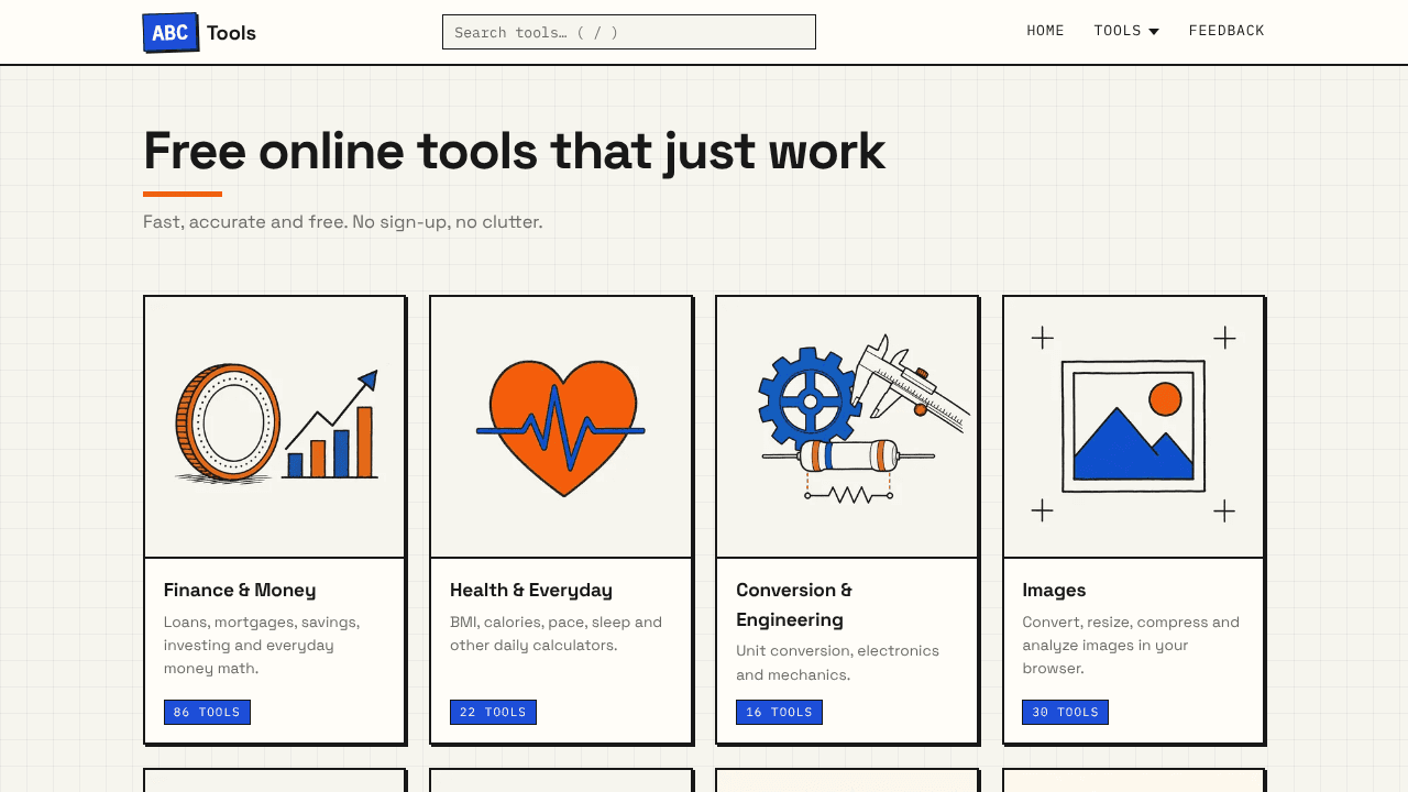 ABC Tools: Free Online Tools website screenshot