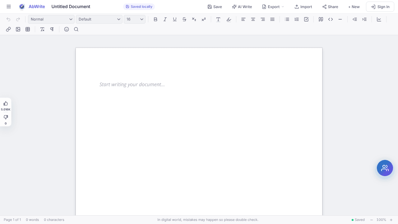 AbWrite: Next-Gen Ai Document Editor website screenshot