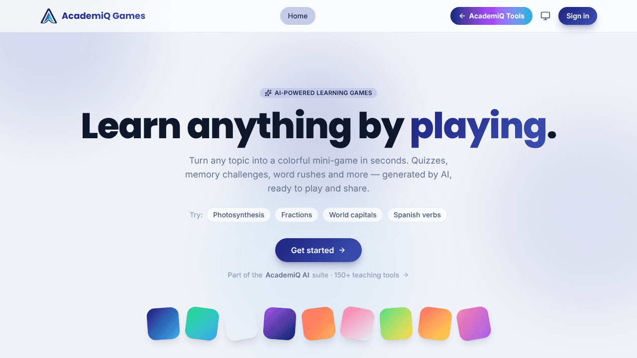 AcademiQ Games — Learn by playing website screenshot