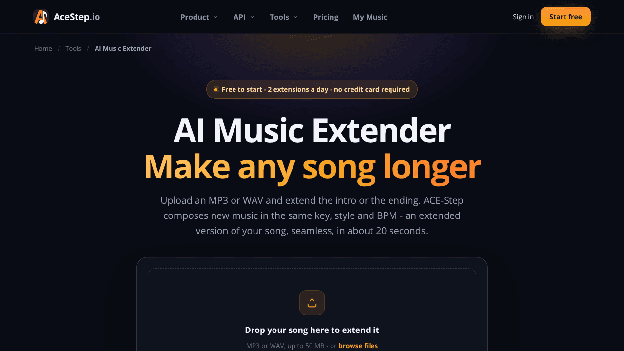 AceStep AI Music Extender website screenshot