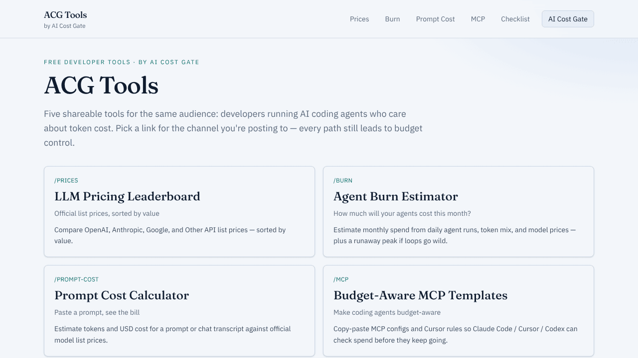ACG Tools website screenshot