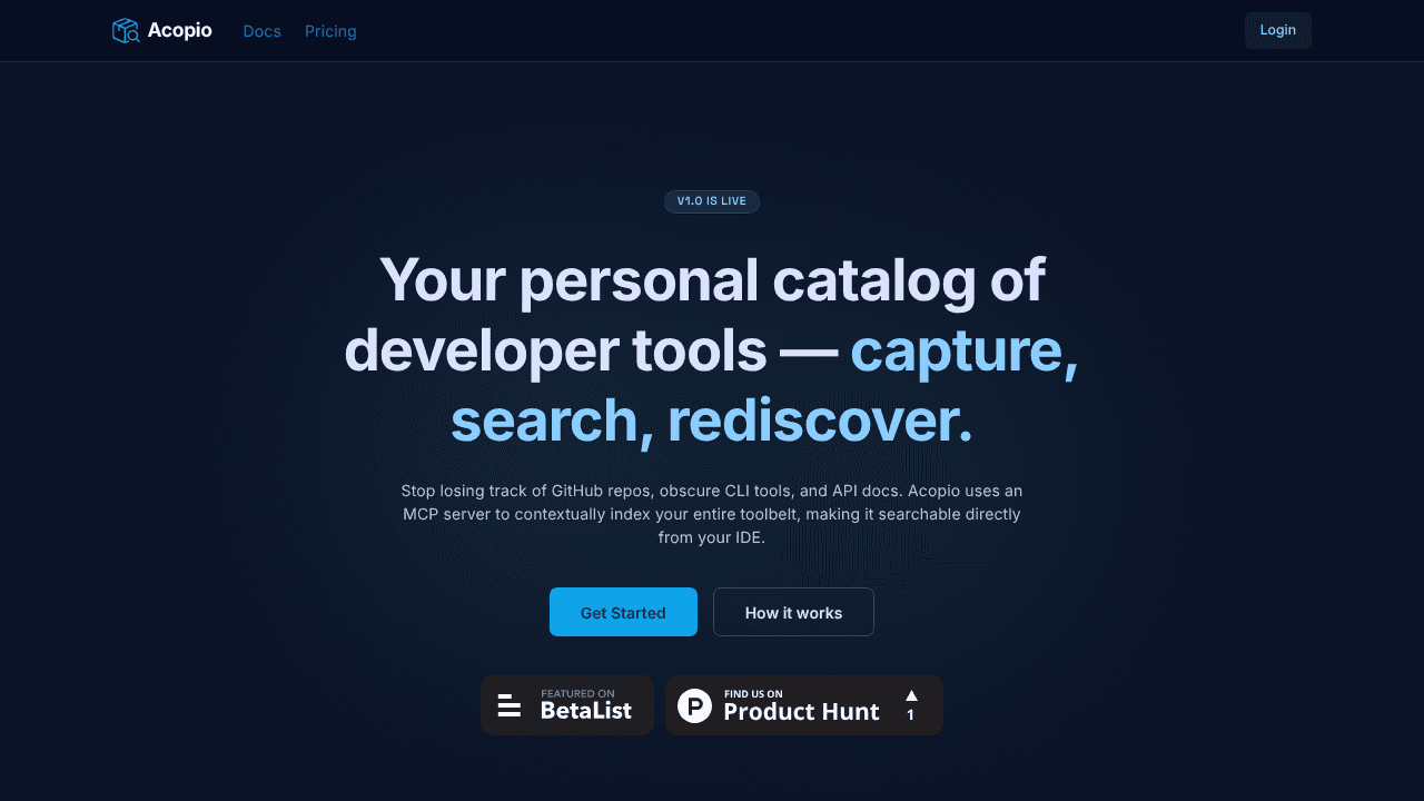 Acopio website screenshot