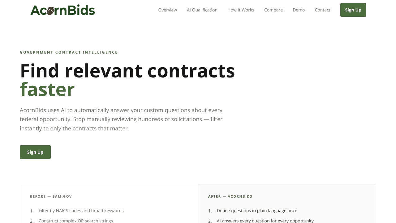 AcornBids website screenshot