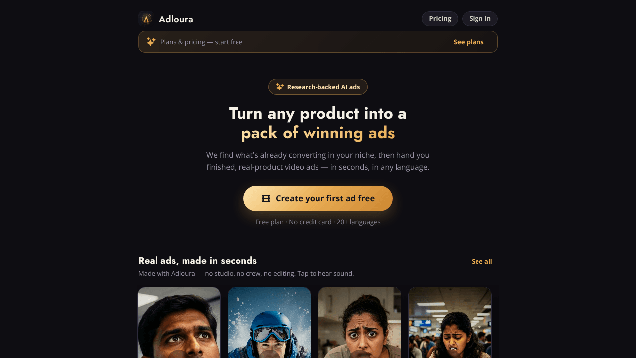 Adloura website screenshot