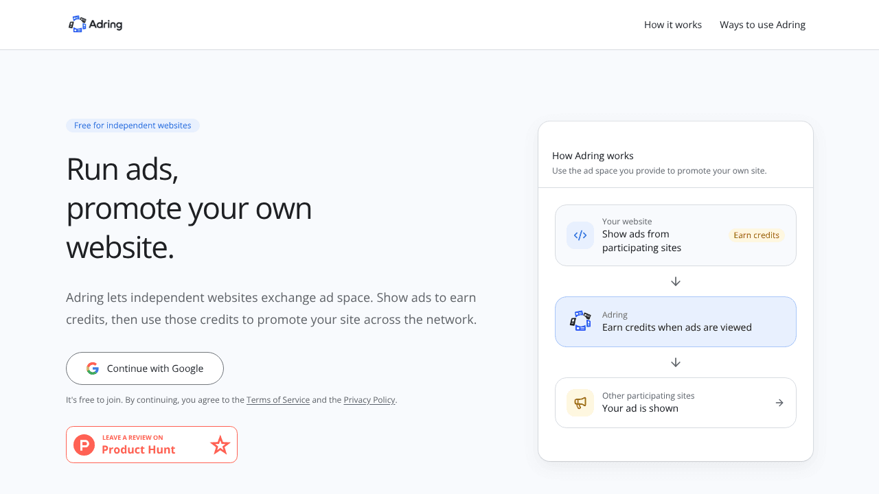 Adring website screenshot