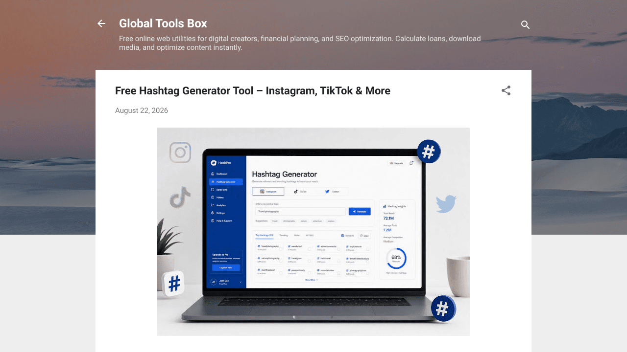 Advance Hashtag Generator Tool website screenshot