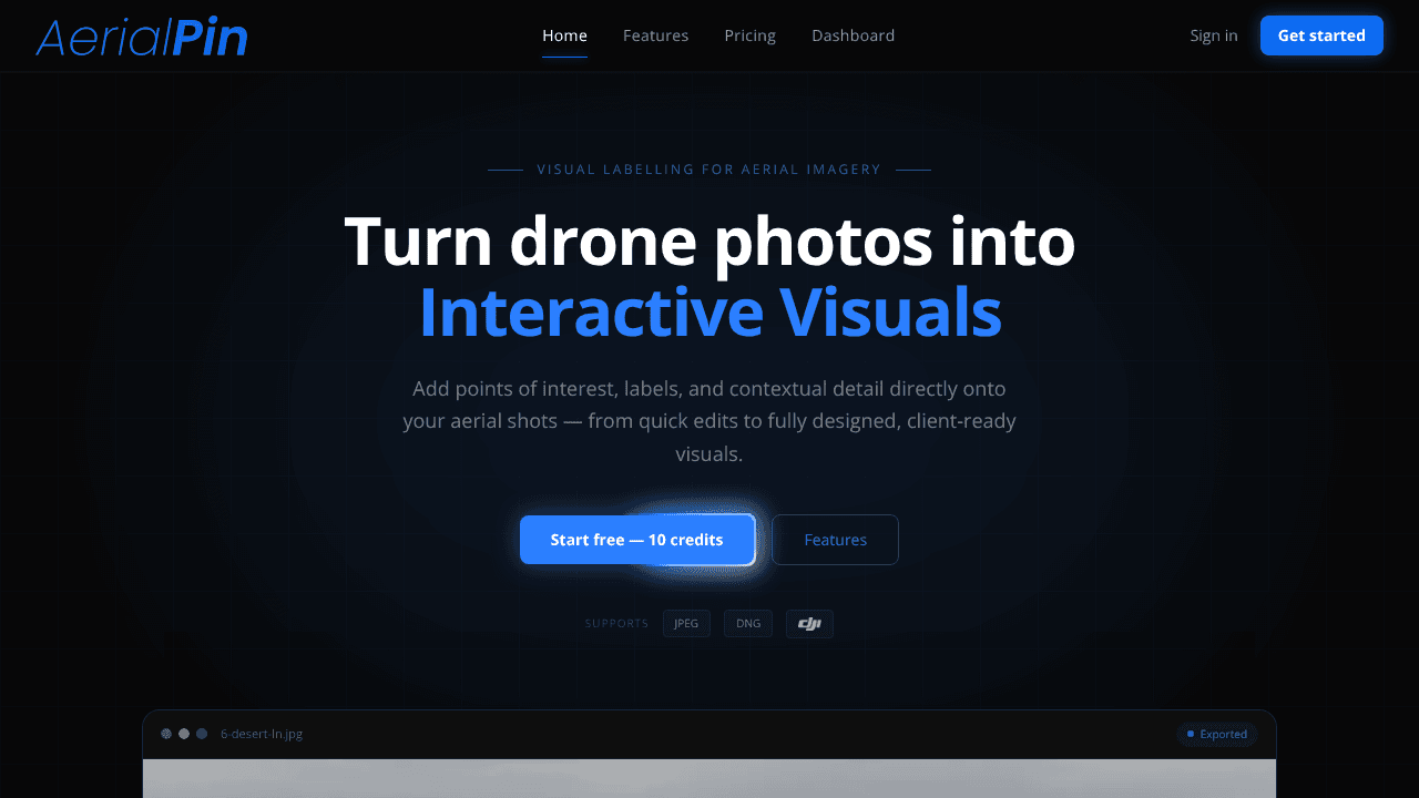 AerialPin website screenshot