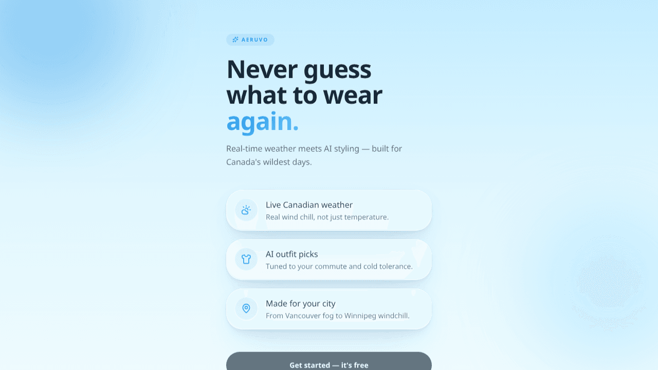 Aeruvo — What to wear today website screenshot