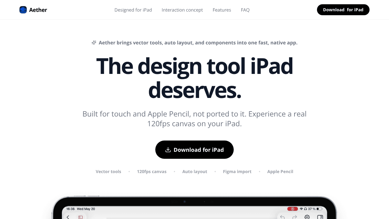 Aether website screenshot