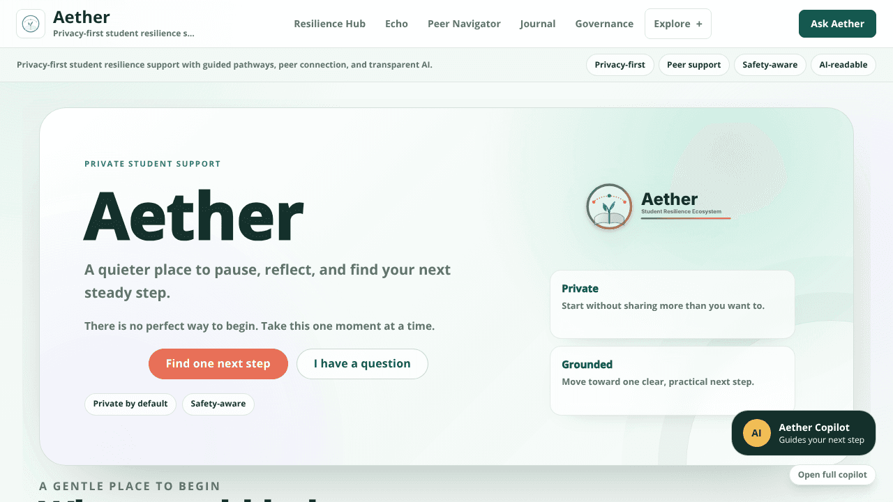 Aether website screenshot
