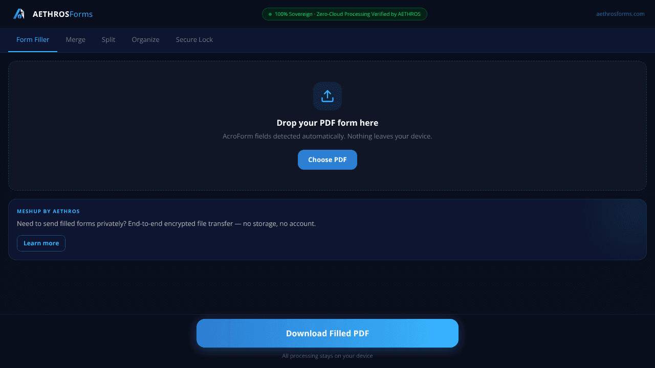 AethrosForms website screenshot