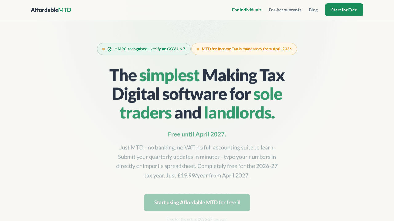 Affordable MTD website screenshot