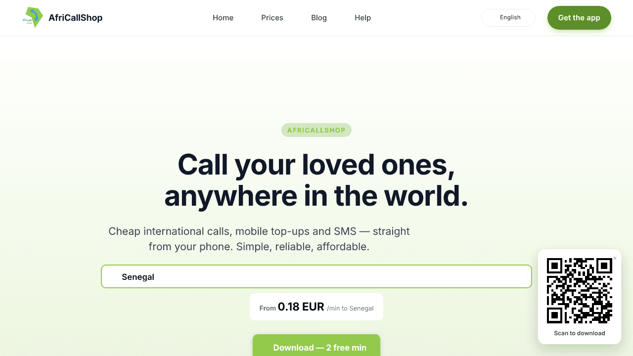 AfriCallShop website screenshot
