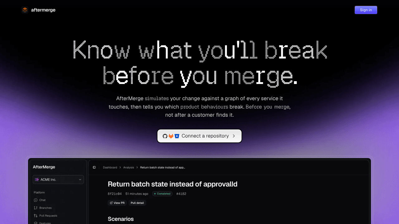 AfterMerge website screenshot