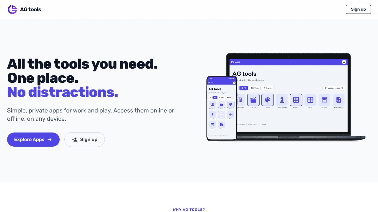 AG tools website screenshot