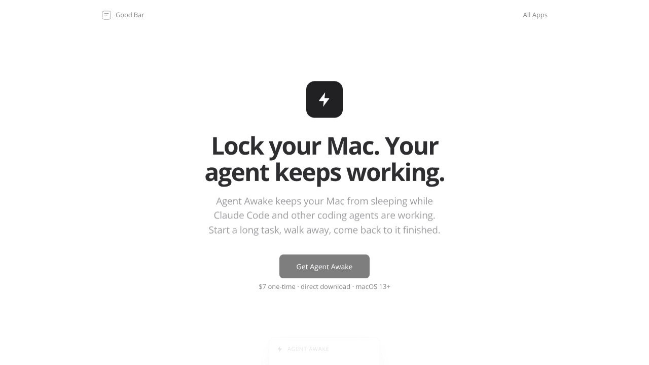 Agent Awake ( Menu Bar App) website screenshot