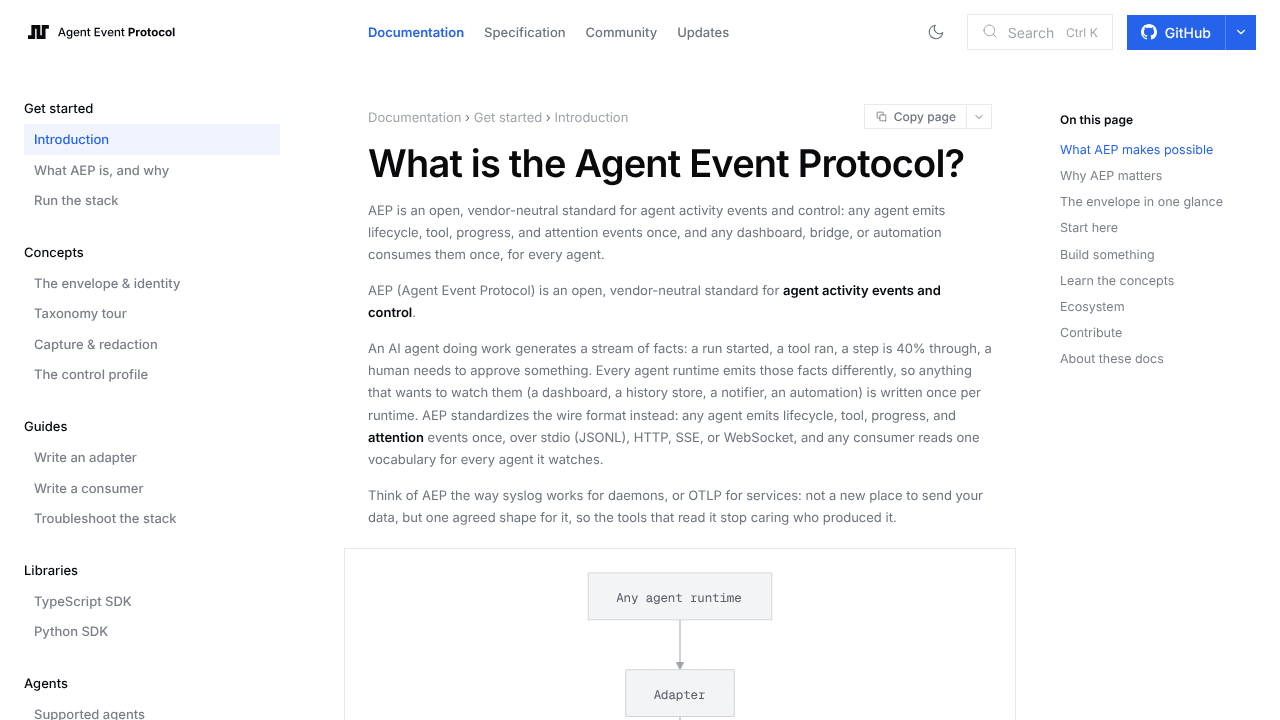 Agent Event Protocol (AEP) website screenshot
