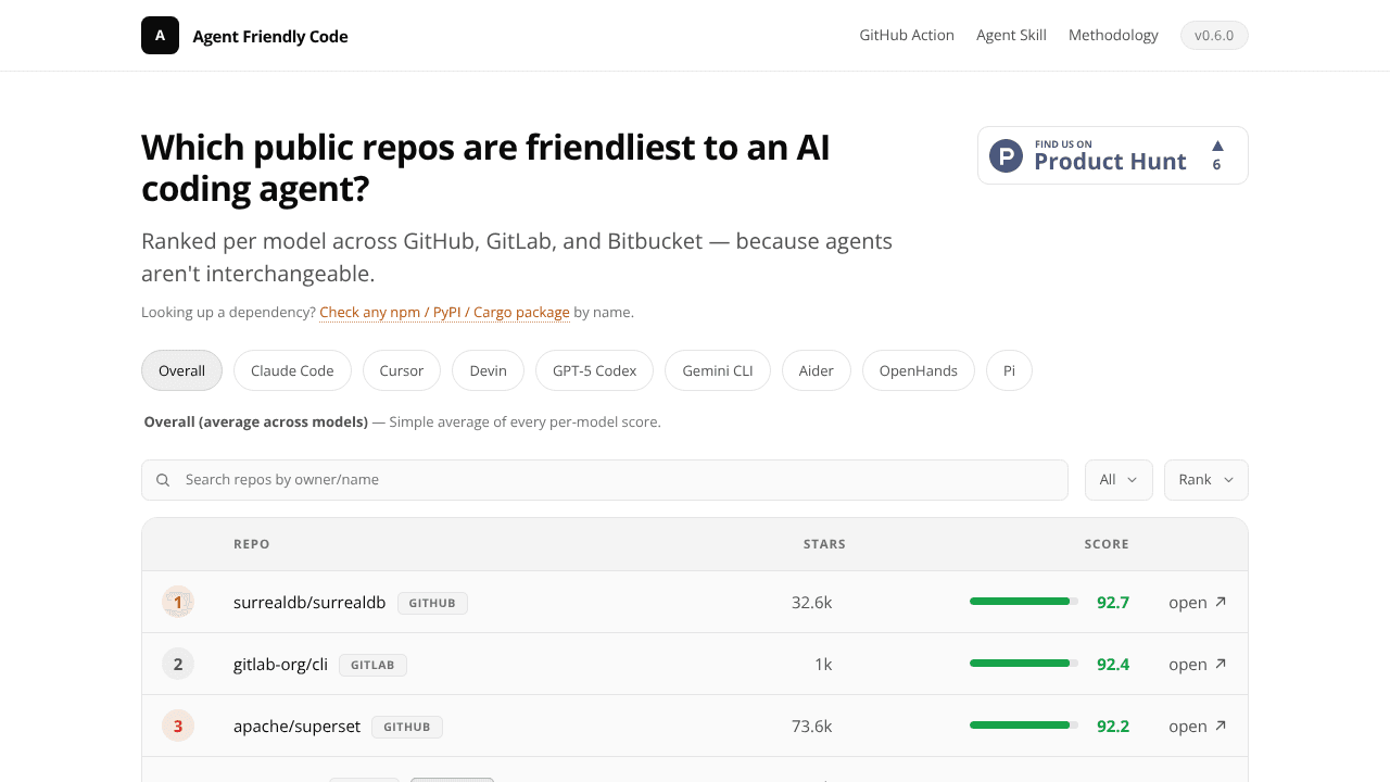 Agent Friendly Code website screenshot